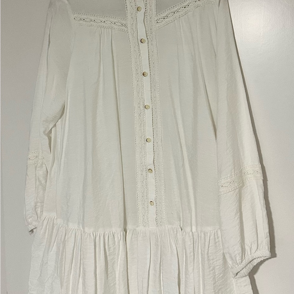 Zara Cream Lace-Trim Button Front Blouse